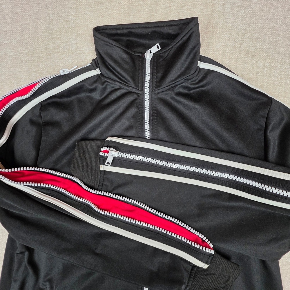 Rebel Minds Mens Black Track Jacket White Zipper Shoulder Detail Red Stripe L